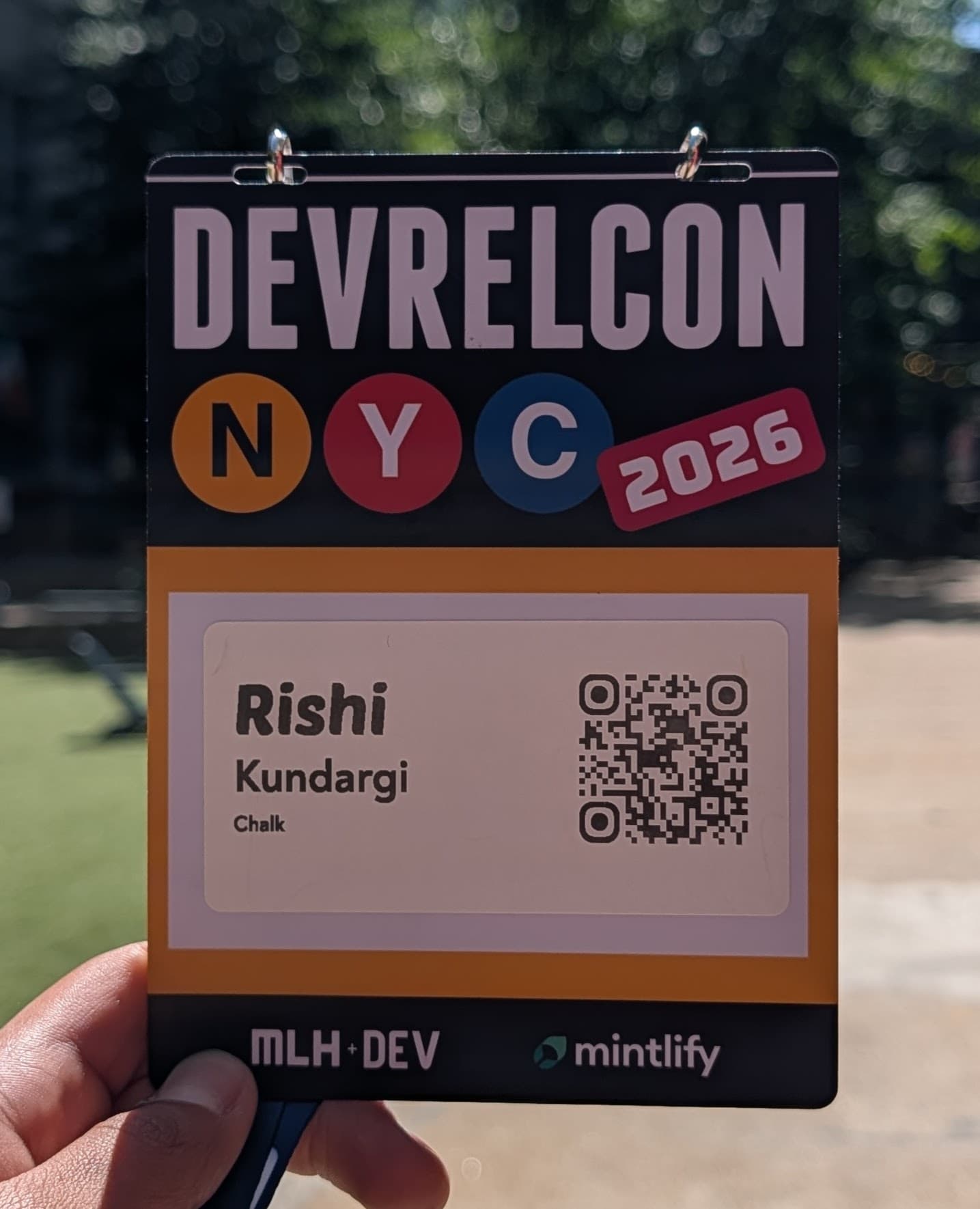 My DevRelCon NYC 2026 attendee badge
